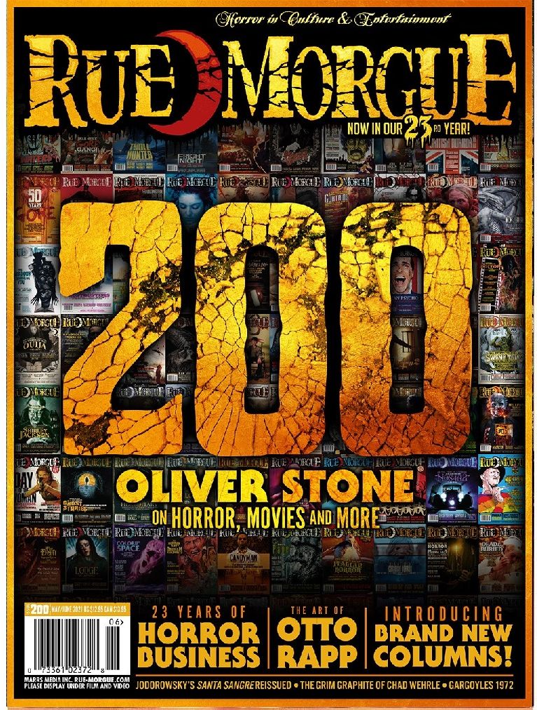 RUE MORGUE magazine side cover Issue 200  May/June 2021