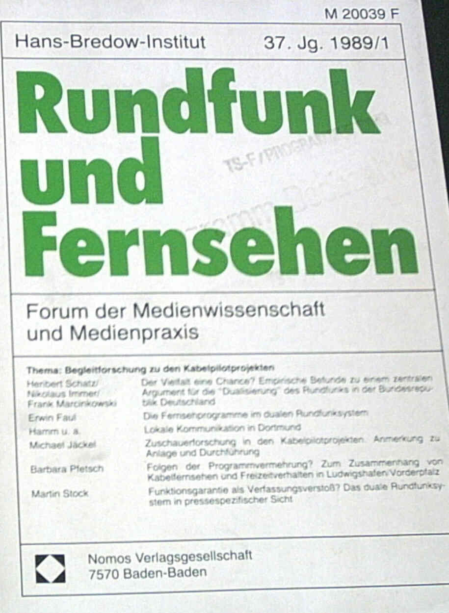 RUNDFUNK UND FERNSEHEN magazine side cover Issue 1  1989