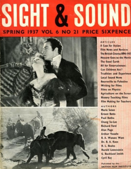 SIGHT AND SOUND (30s-90s) magazine side cover Issue 21 March/April/May 1937