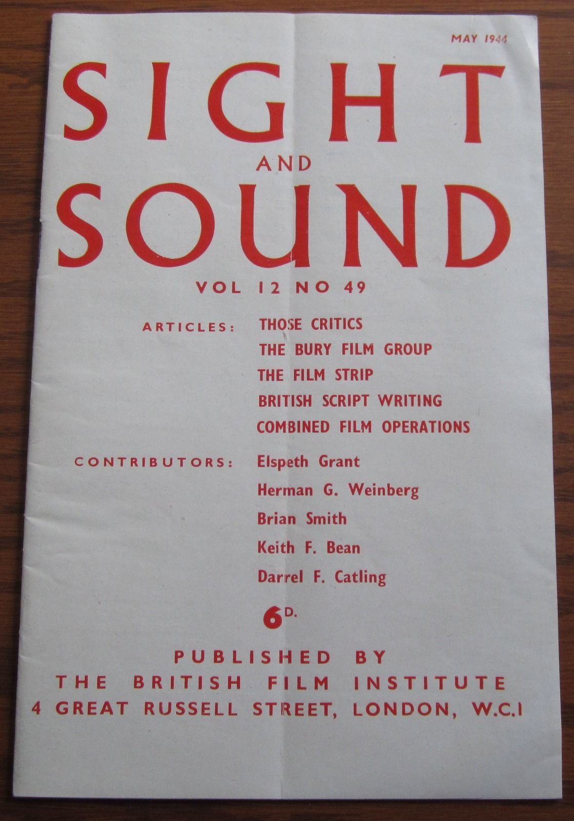 SIGHT AND SOUND (30s-90s) magazine side cover Issue 49 May/June 1944