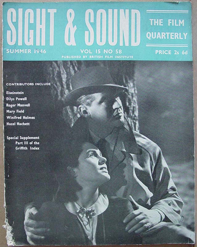 SIGHT AND SOUND (30s-90s) magazine side cover Issue 58 June/July/August 1946