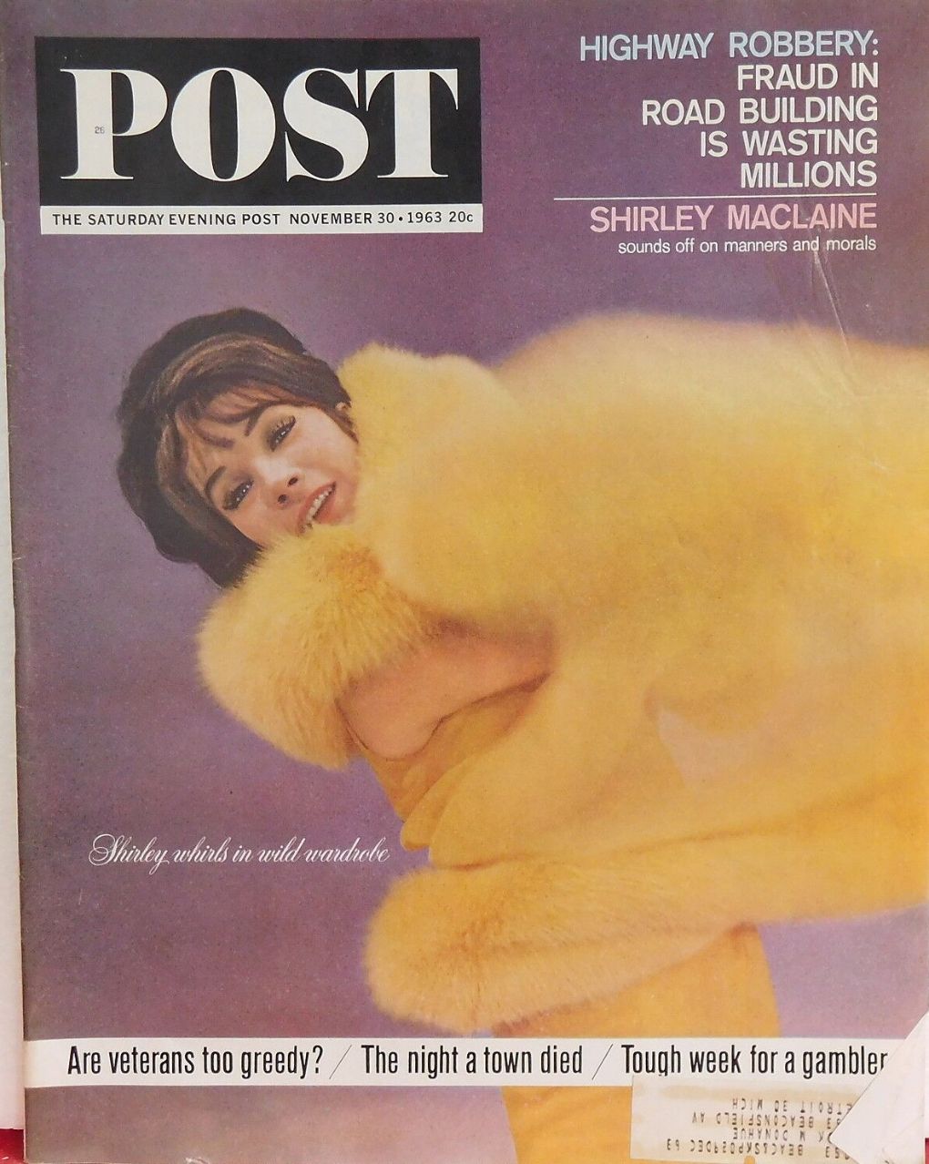 SATURDAY EVENING POST magazine side cover 20 November 1963