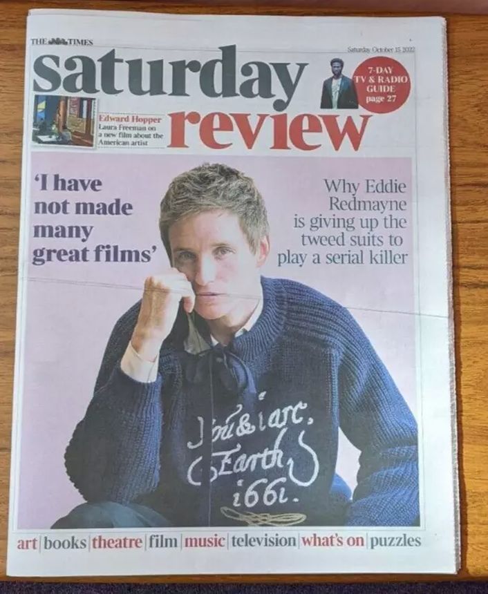 TIMES SATURDAY REVIEW magazine side cover 15 October 2022
