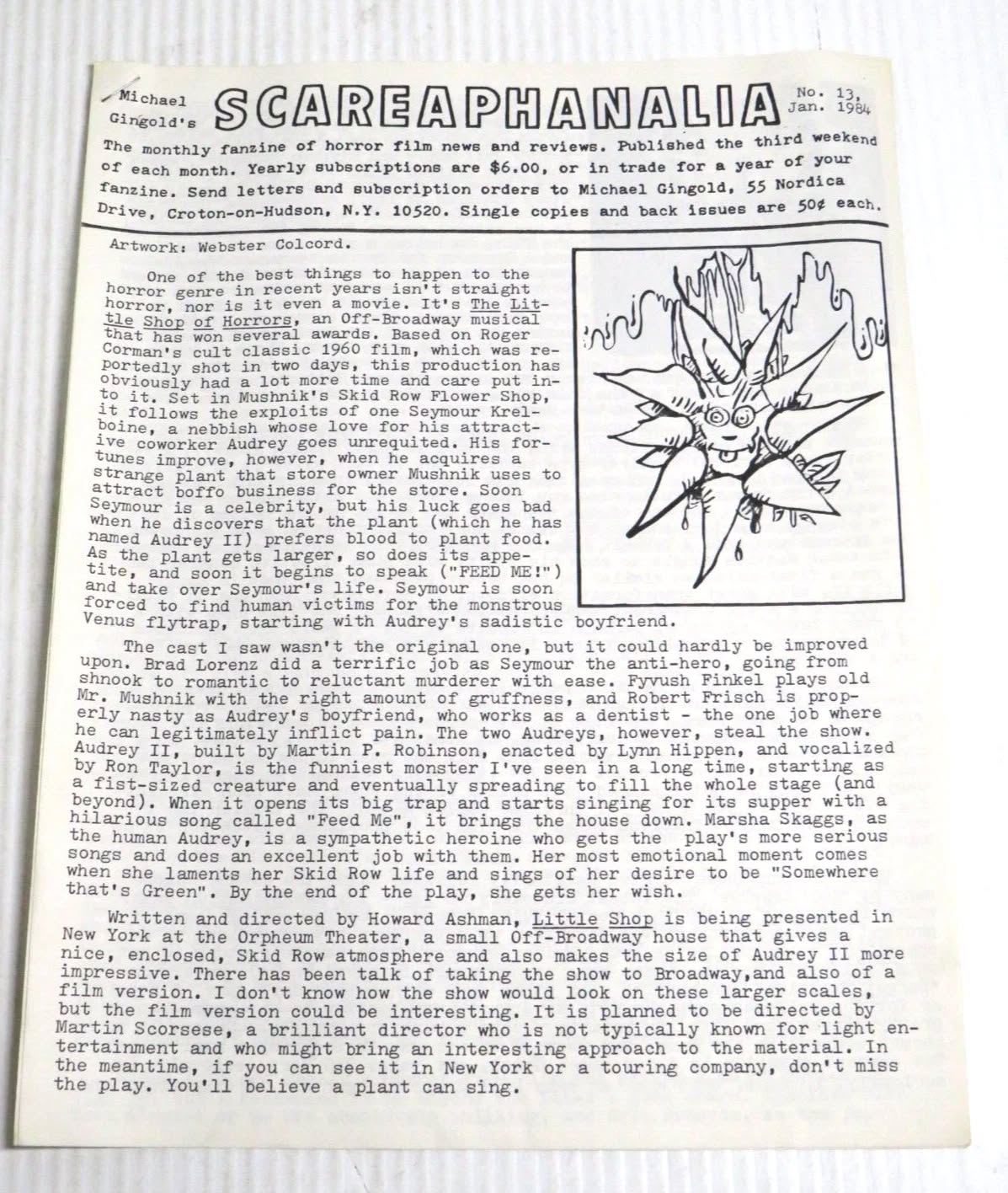 SCAREAPHANALIA magazine side cover Issue 13  January 1984