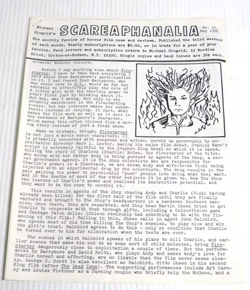 SCAREAPHANALIA magazine side cover Issue 17  May 1984