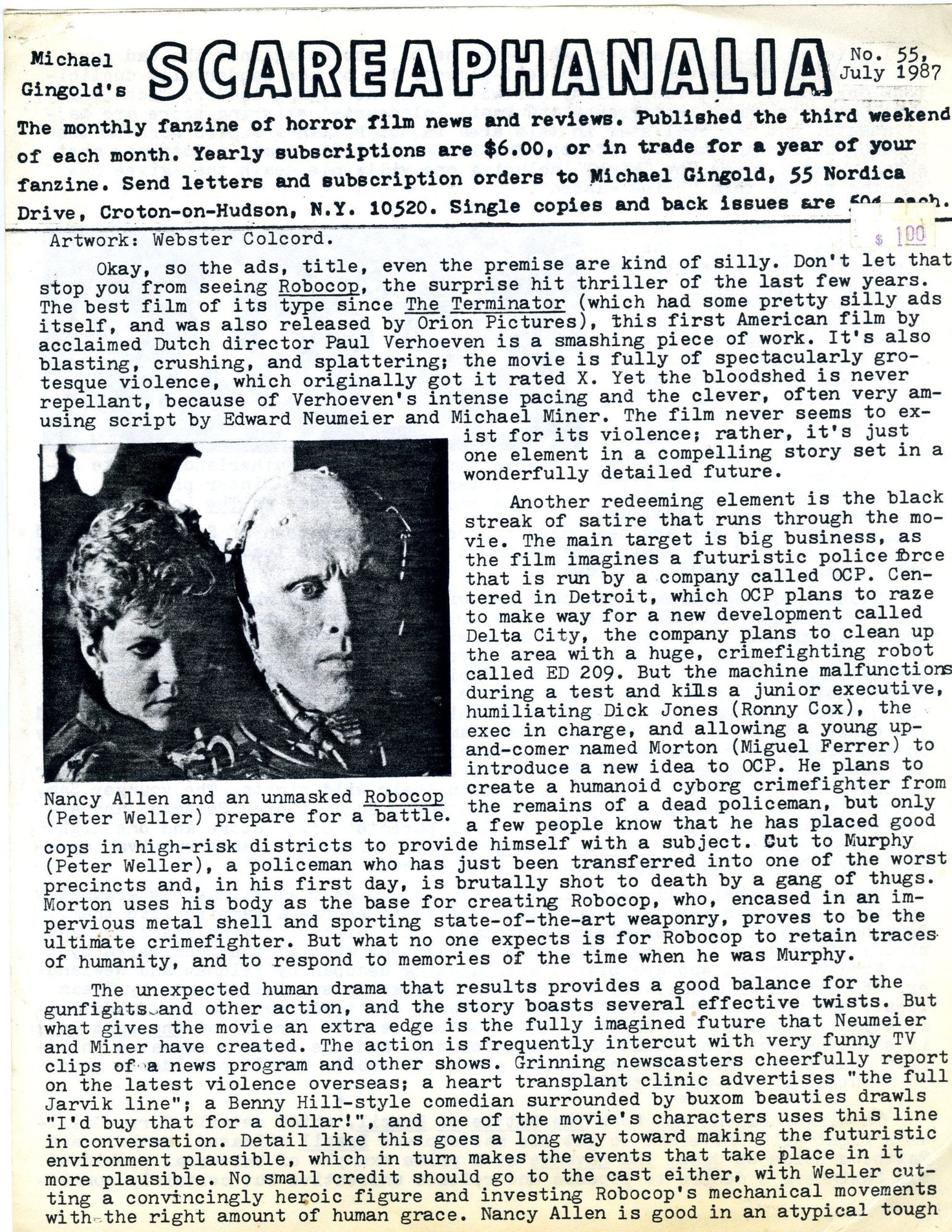 SCAREAPHANALIA magazine side cover Issue 55  July 1987
