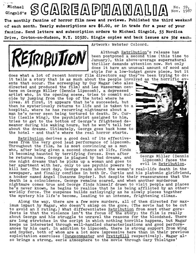 SCAREAPHANALIA magazine side cover Issue 59  November 1987