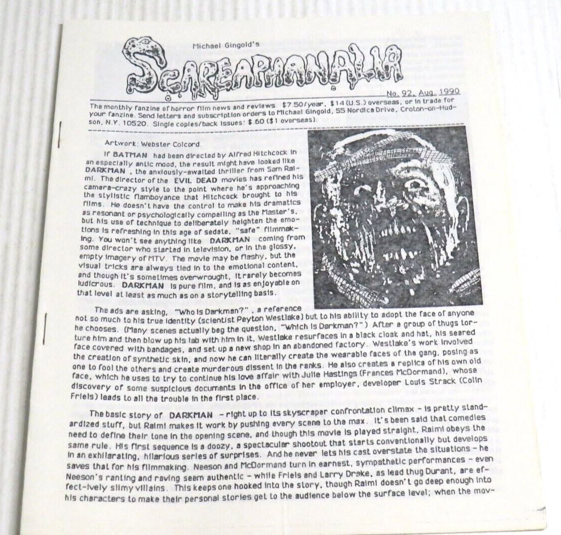 SCAREAPHANALIA magazine side cover Issue 92  August 1990