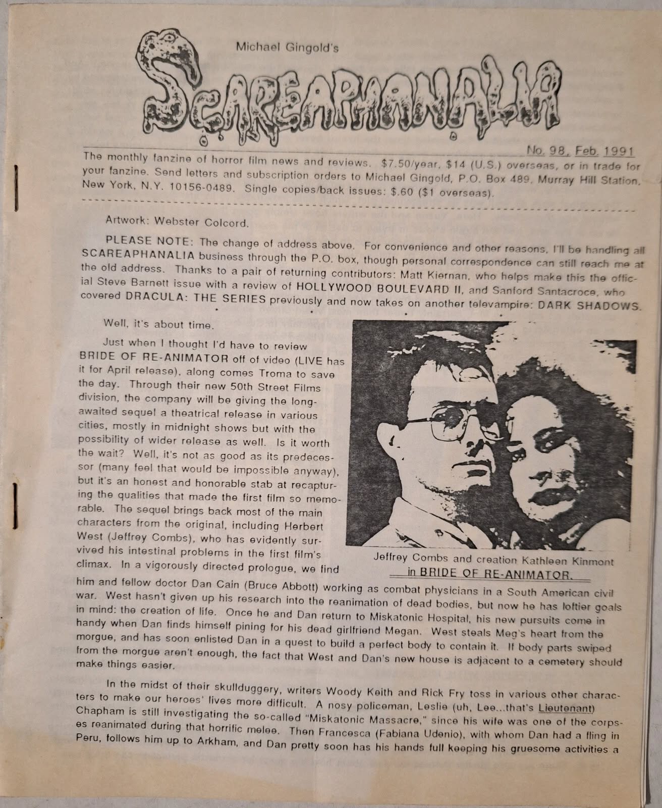 SCAREAPHANALIA magazine side cover Issue 98  February 1991