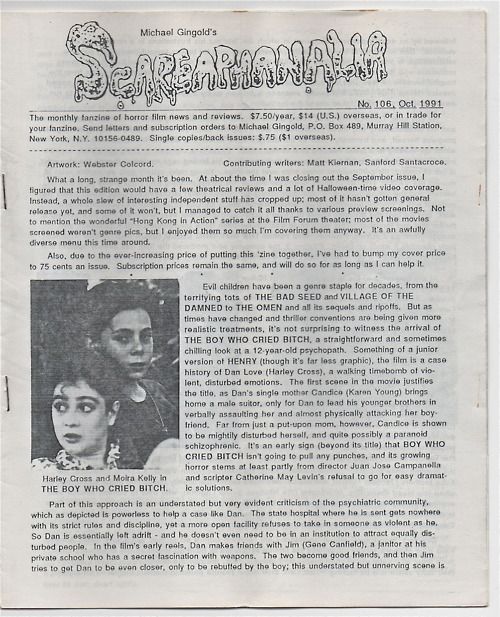 SCAREAPHANALIA magazine side cover Issue 106  October 1991