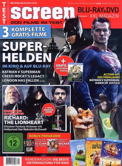 SCREEN BLURAY DVD magazine side cover March/April 2016