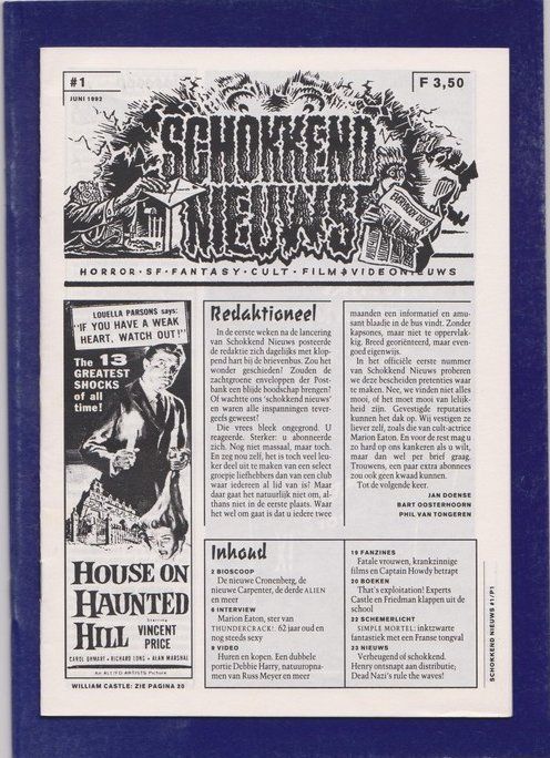 SCHOKKEND NIEUWS magazine side cover Issue 1 June 1992