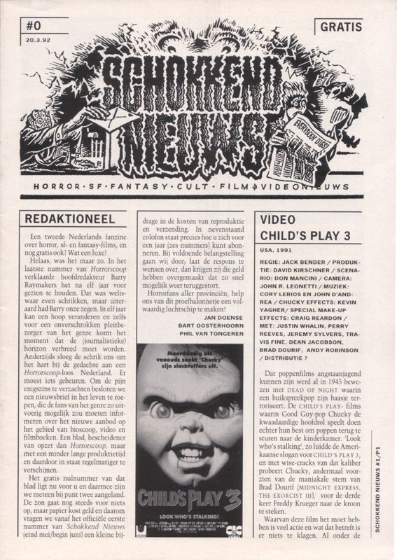 SCHOKKEND NIEUWS magazine side cover 20 March 1992