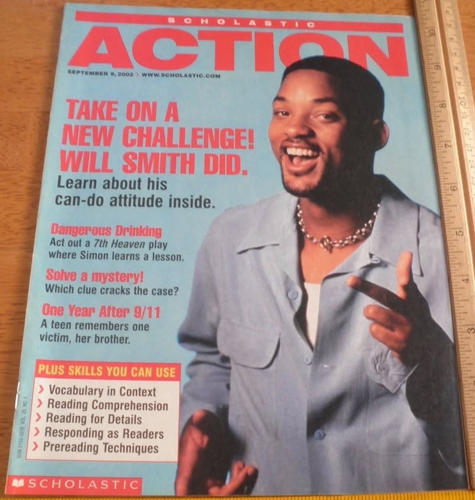 SCHOLASTIC ACTION magazine side cover 9 September 2002