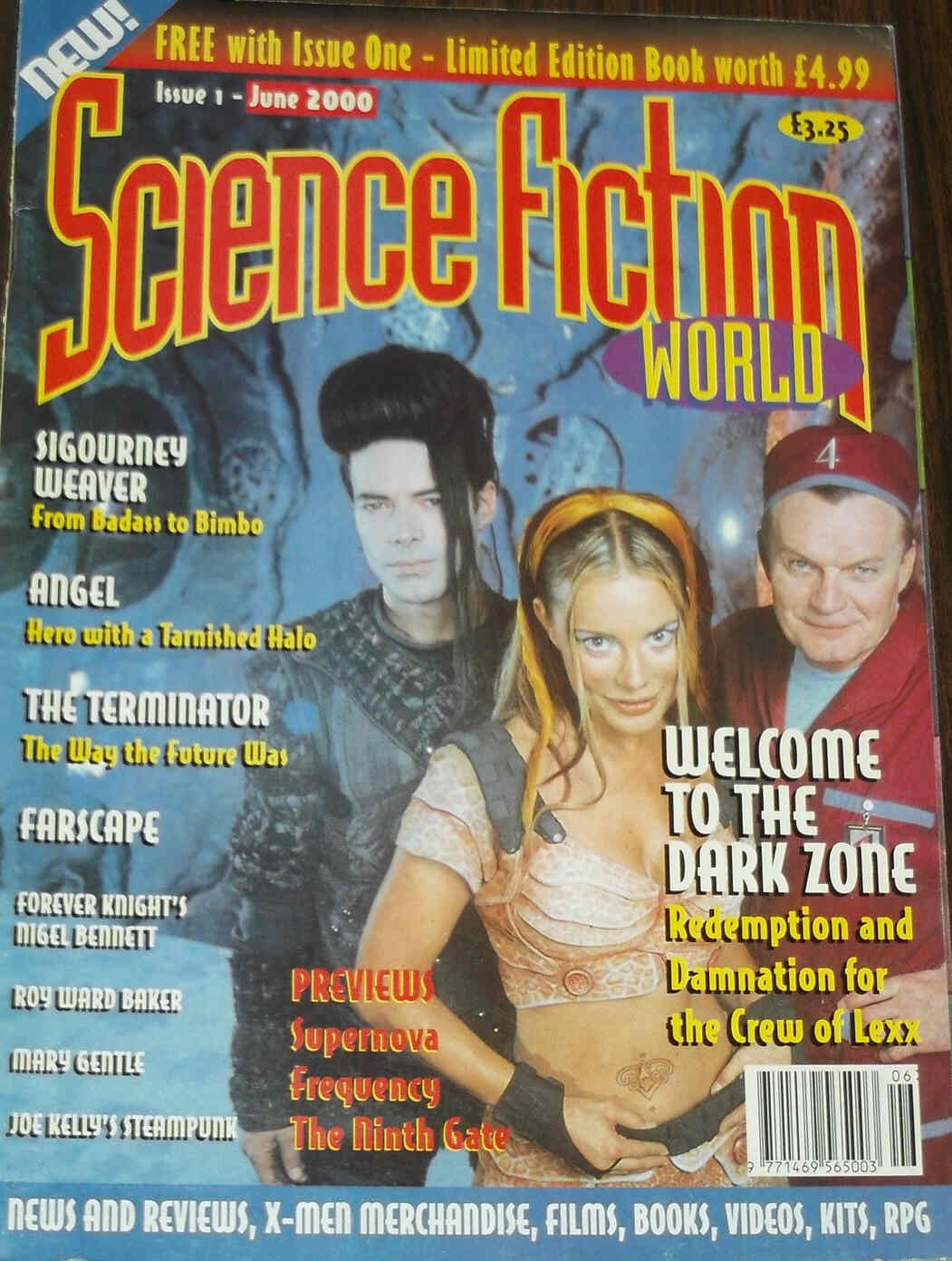 SCIENCE FICTION WORLD magazine side cover Issue 1 June 2000