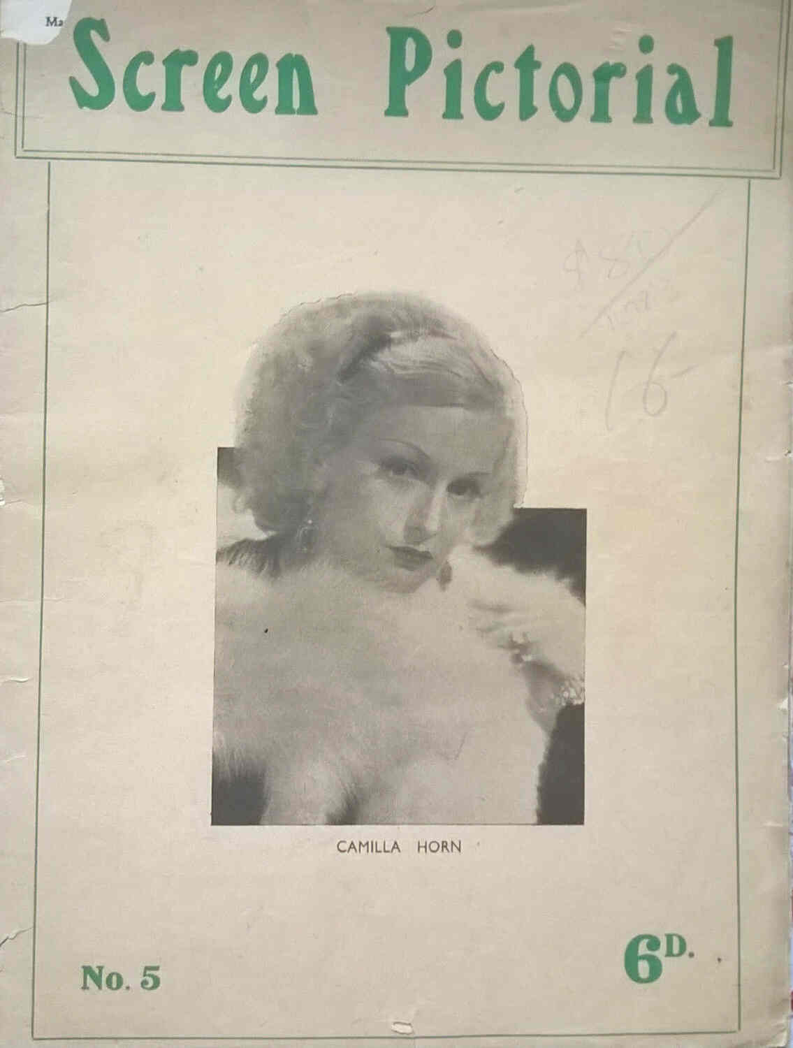 SCREEN PICTORIAL (UK) magazine side cover Issue 5  1933