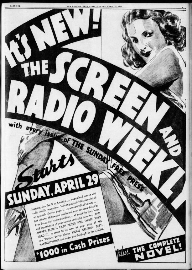 SCREEN AND RADIO WEEKLY magazine side cover 24 April 1934
