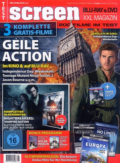 SCREEN BLURAY DVD magazine side cover July/August 2016