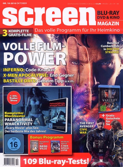 SCREEN BLURAY DVD magazine side cover October 2016