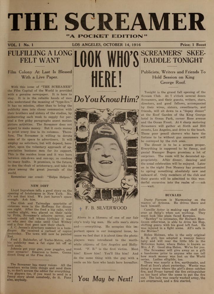 SCREAMER magazine side cover Issue 1 14 October 1916
