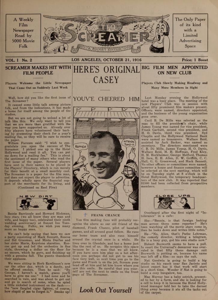 SCREAMER magazine side cover Issue 2 21 October 1916