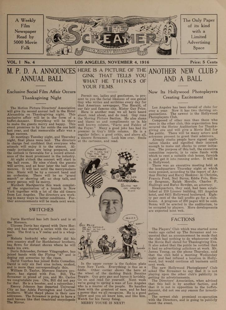 SCREAMER magazine side cover Issue 4 4 November 1916