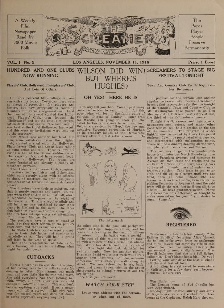 SCREAMER magazine side cover Issue 5 11 November 1916