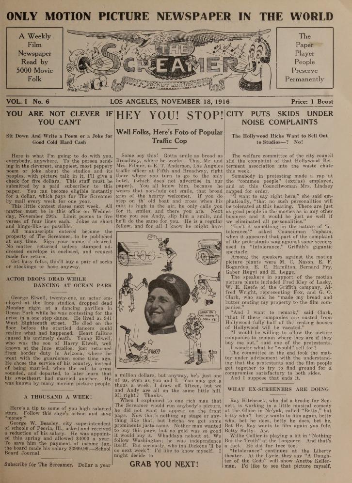 SCREAMER magazine side cover Issue 6 18 November 1916