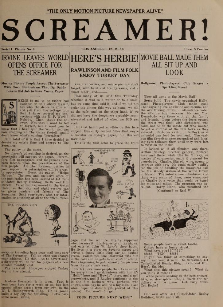 SCREAMER magazine side cover Issue 8 2 December 1916