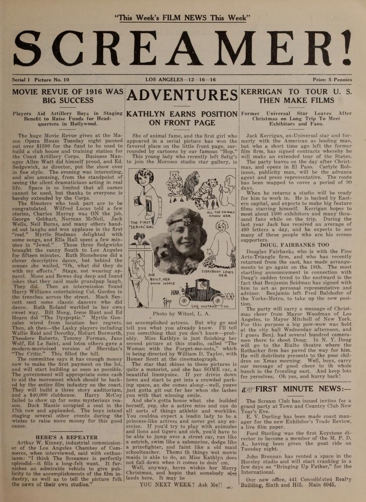 SCREAMER magazine side cover Issue 10 16 December 1916