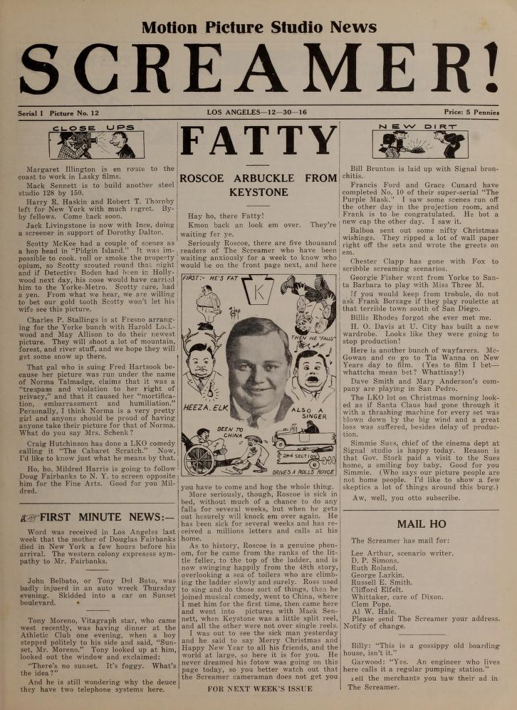 SCREAMER magazine side cover Issue 12 30 December 1916