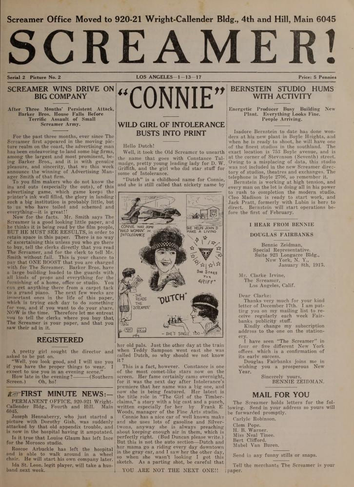SCREAMER magazine side cover Issue 14 13 January 1917