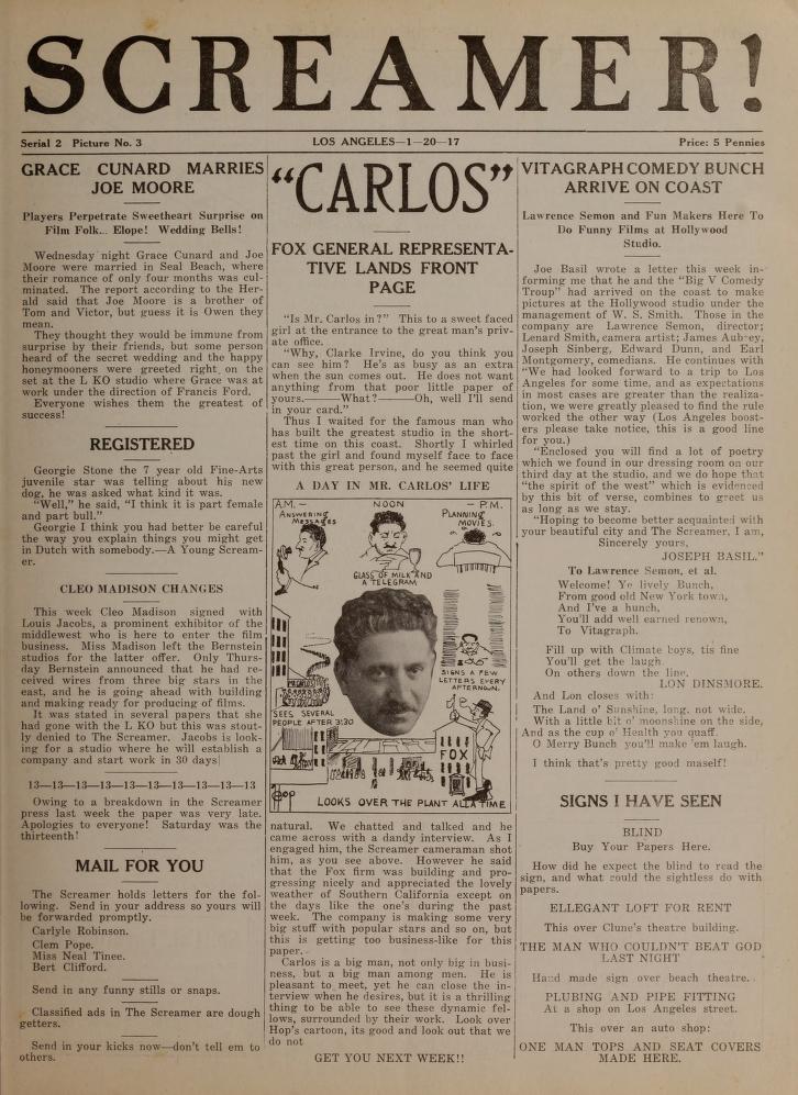 SCREAMER magazine side cover Issue 15 20 January 1917