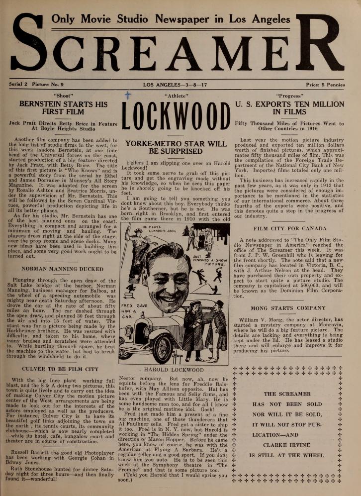 SCREAMER magazine side cover Issue 20 8 March 1917
