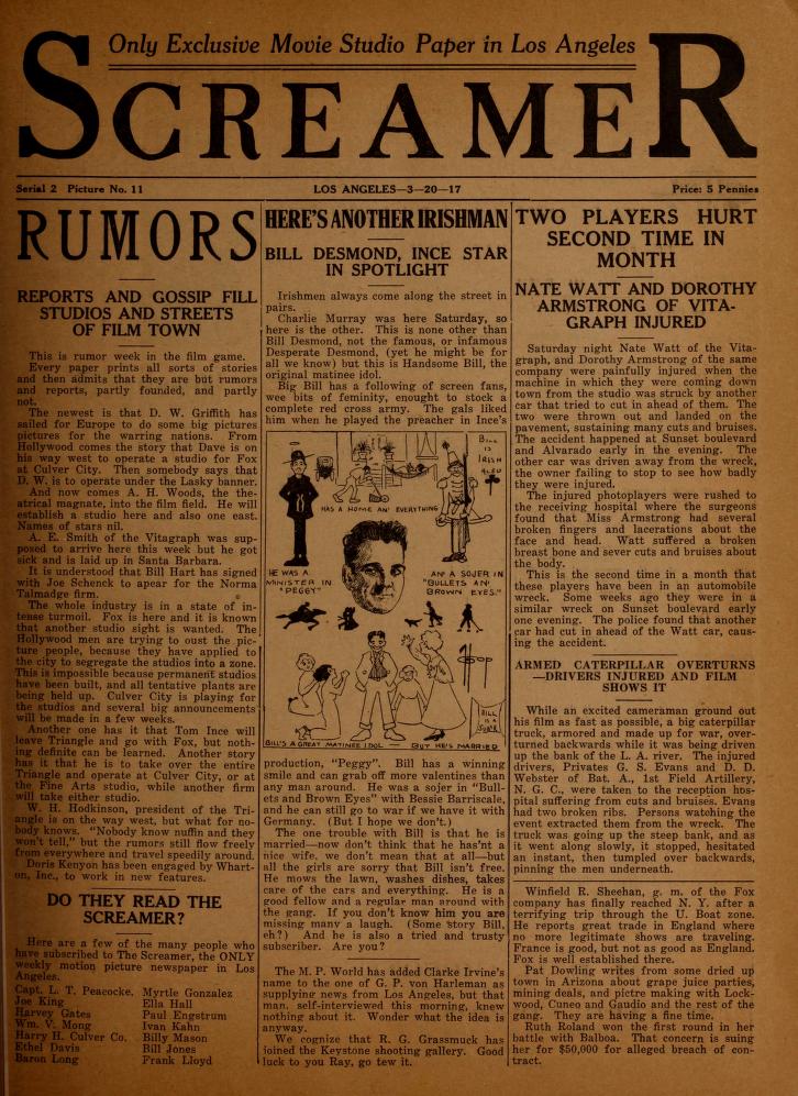 SCREAMER magazine side cover Issue 22 20 March 1917