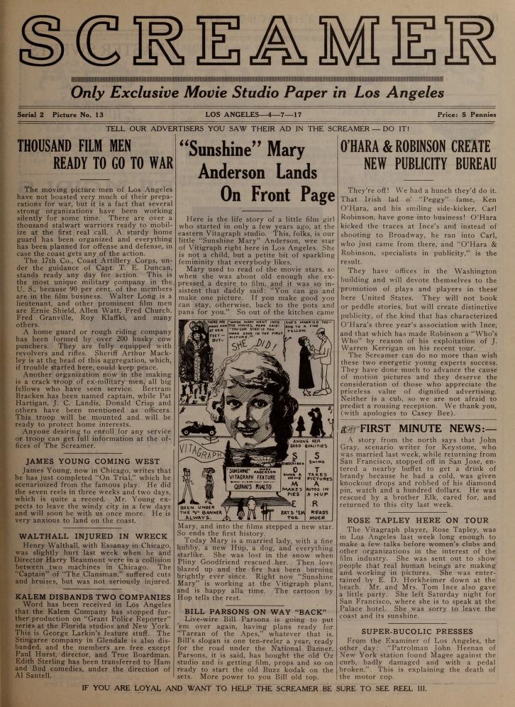 SCREAMER magazine side cover Issue 24 7 April 1917