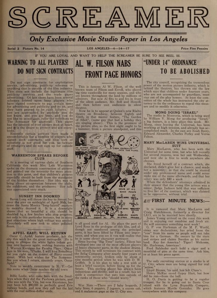 SCREAMER magazine side cover Issue 25 14 April 1917