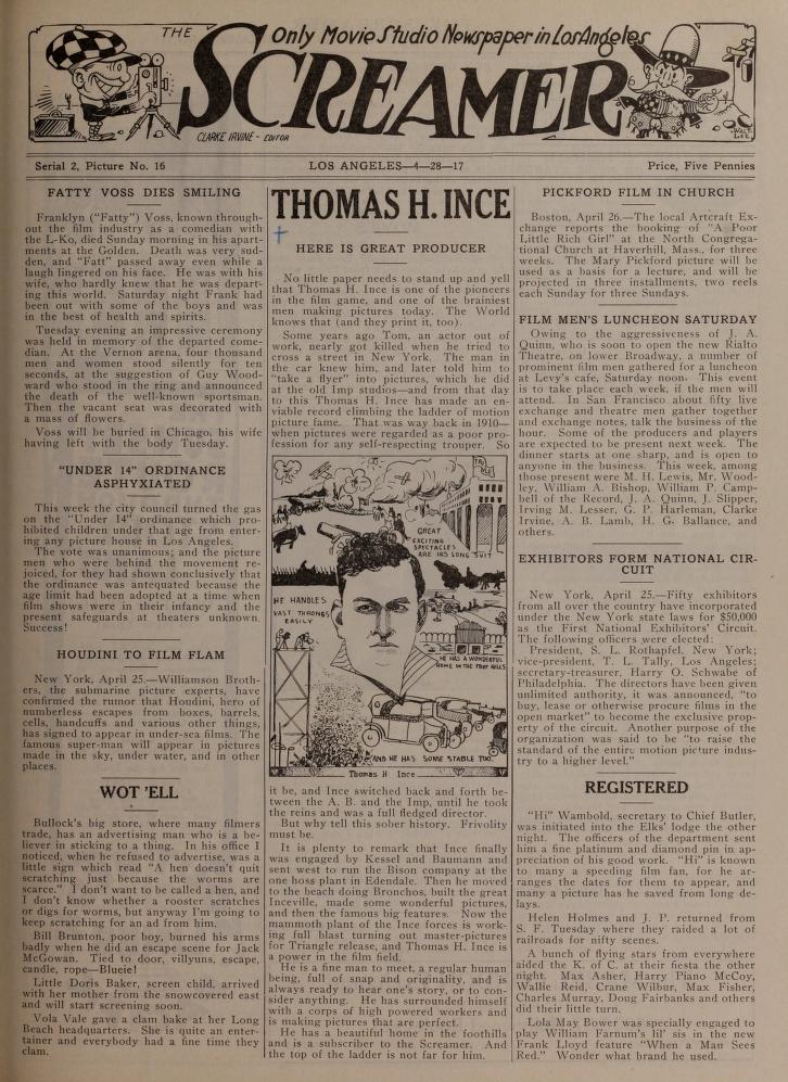 SCREAMER magazine side cover Issue 27 28 April 1917
