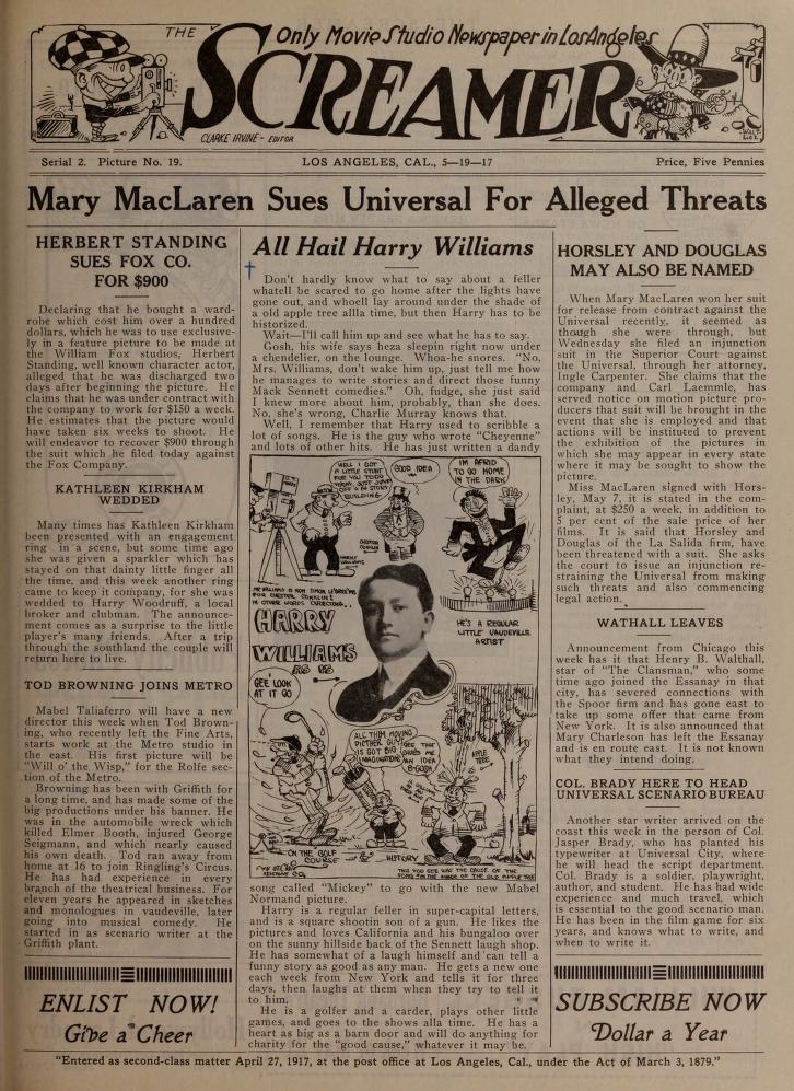 SCREAMER magazine side cover Issue 30 19 May 1917