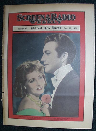 SCREEN AND RADIO WEEKLY magazine side cover 27 December 1936