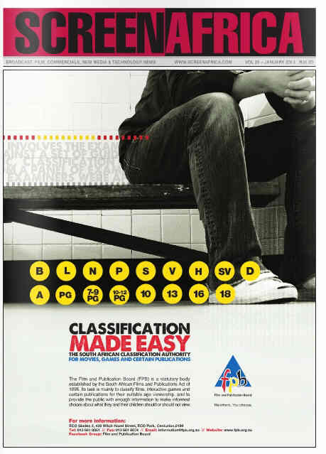 SCREEN AFRICA magazine side cover January 2013