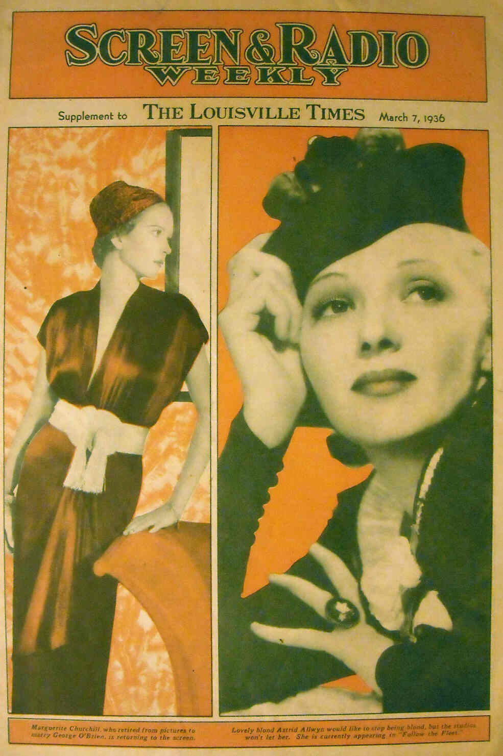 SCREEN AND RADIO WEEKLY magazine side cover 7 March 1936