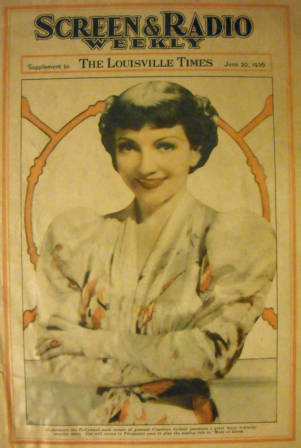 SCREEN AND RADIO WEEKLY magazine side cover 20 June 1936