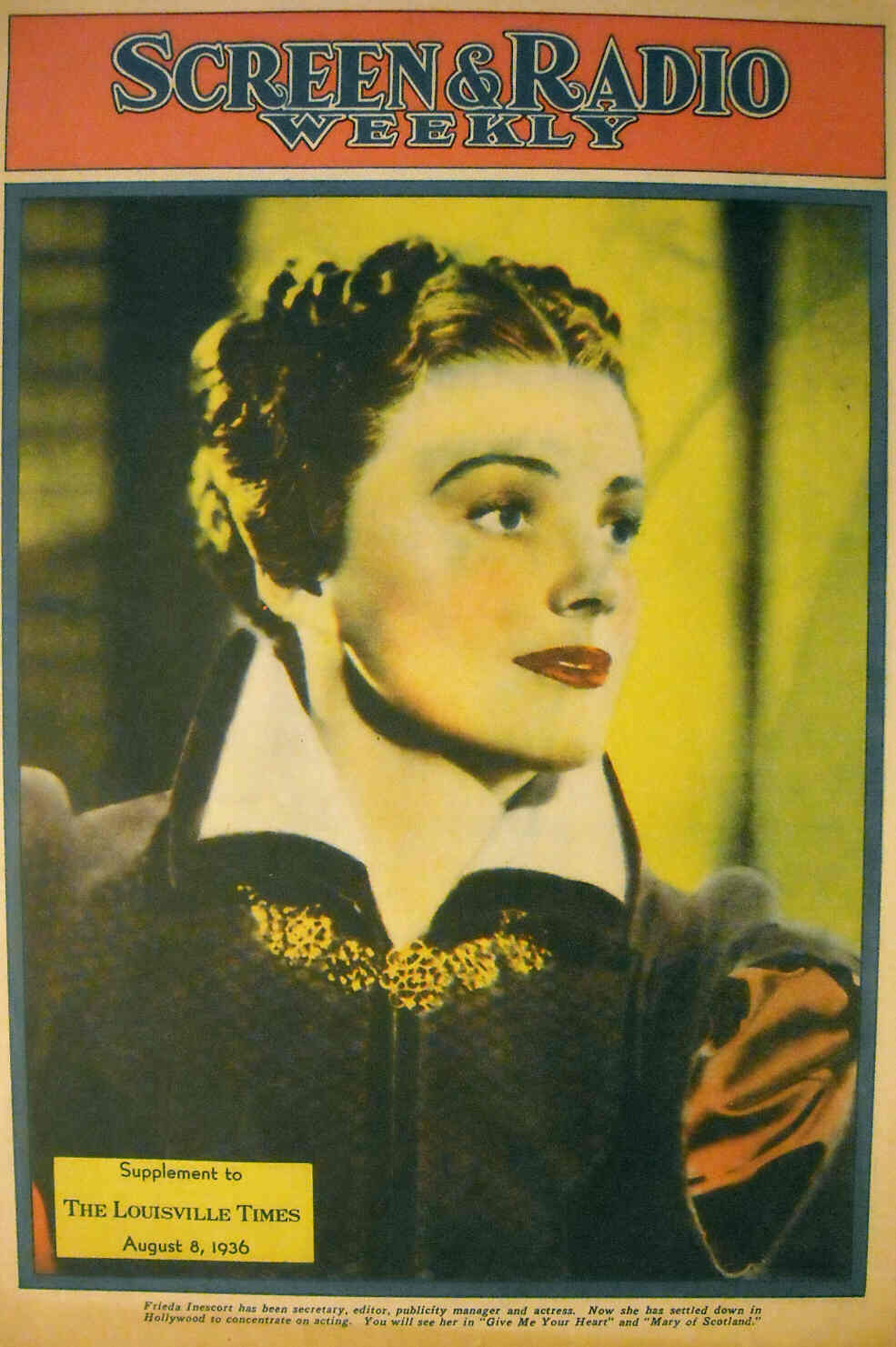 SCREEN AND RADIO WEEKLY magazine side cover 8 August 1936