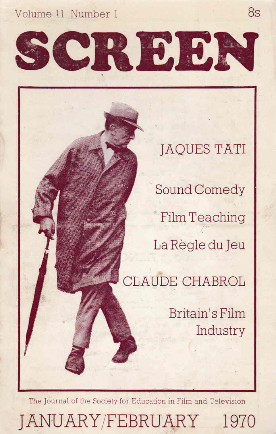 SCREEN (UK) magazine side cover  Vol 11 # 1 January/February 1970