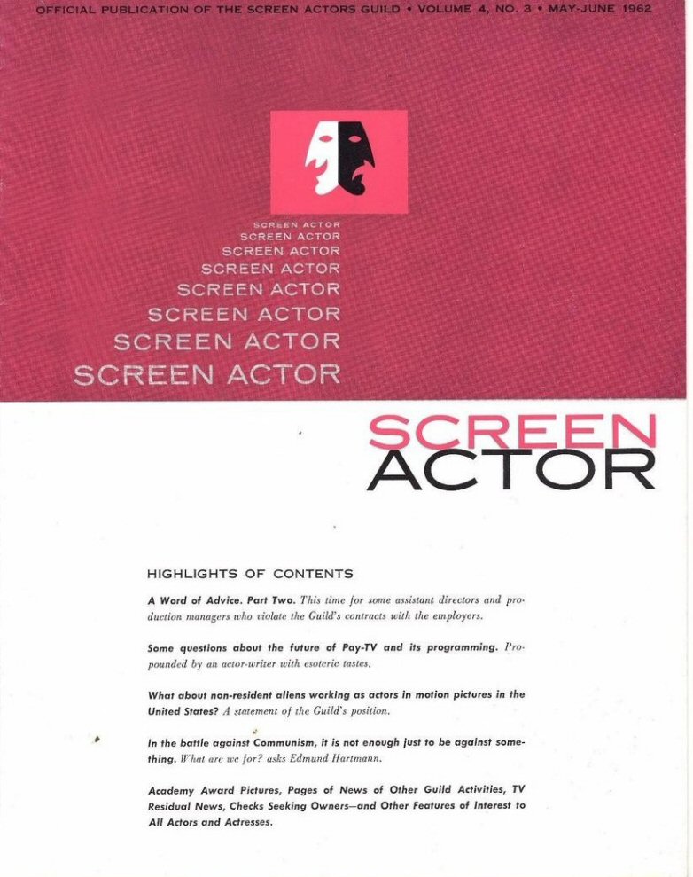 SCREEN ACTOR magazine side cover  Vol 4 No 3  May/June 1962
