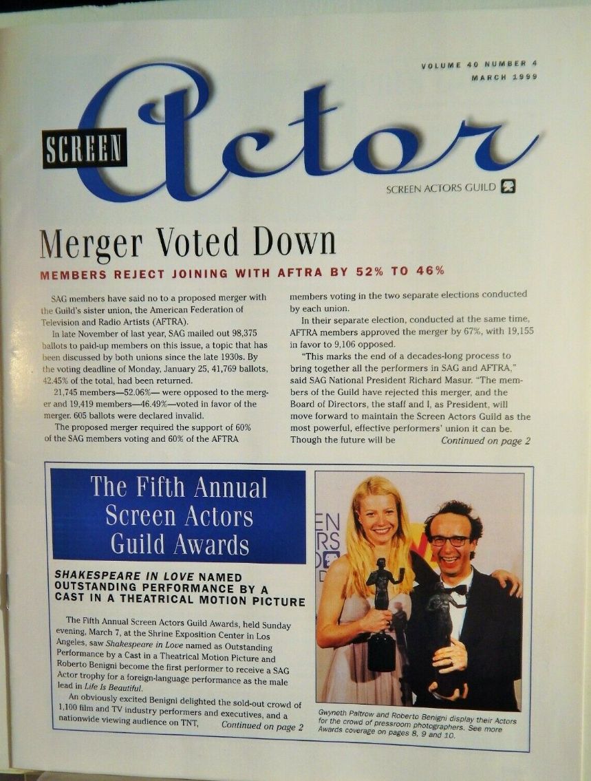 SCREEN ACTOR magazine side cover  Vol 40 No  4  March 1999