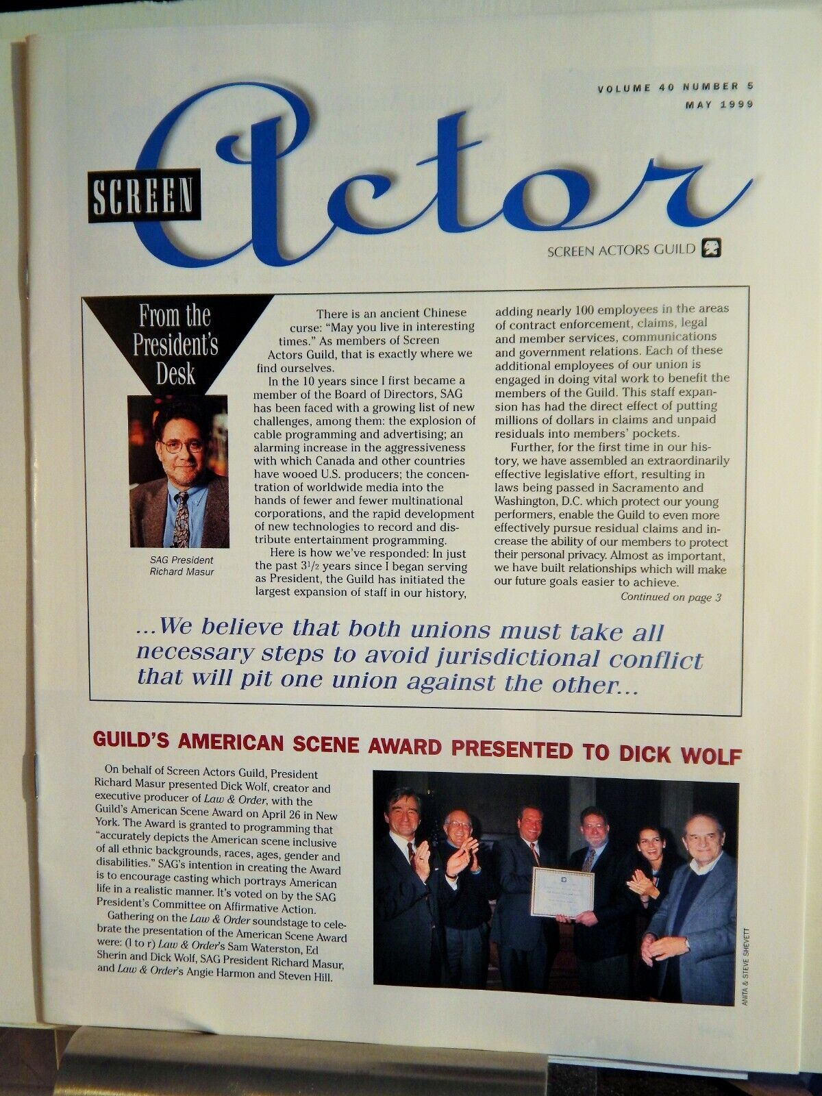 SCREEN ACTOR magazine side cover  Vol 40 No  5  May 1999