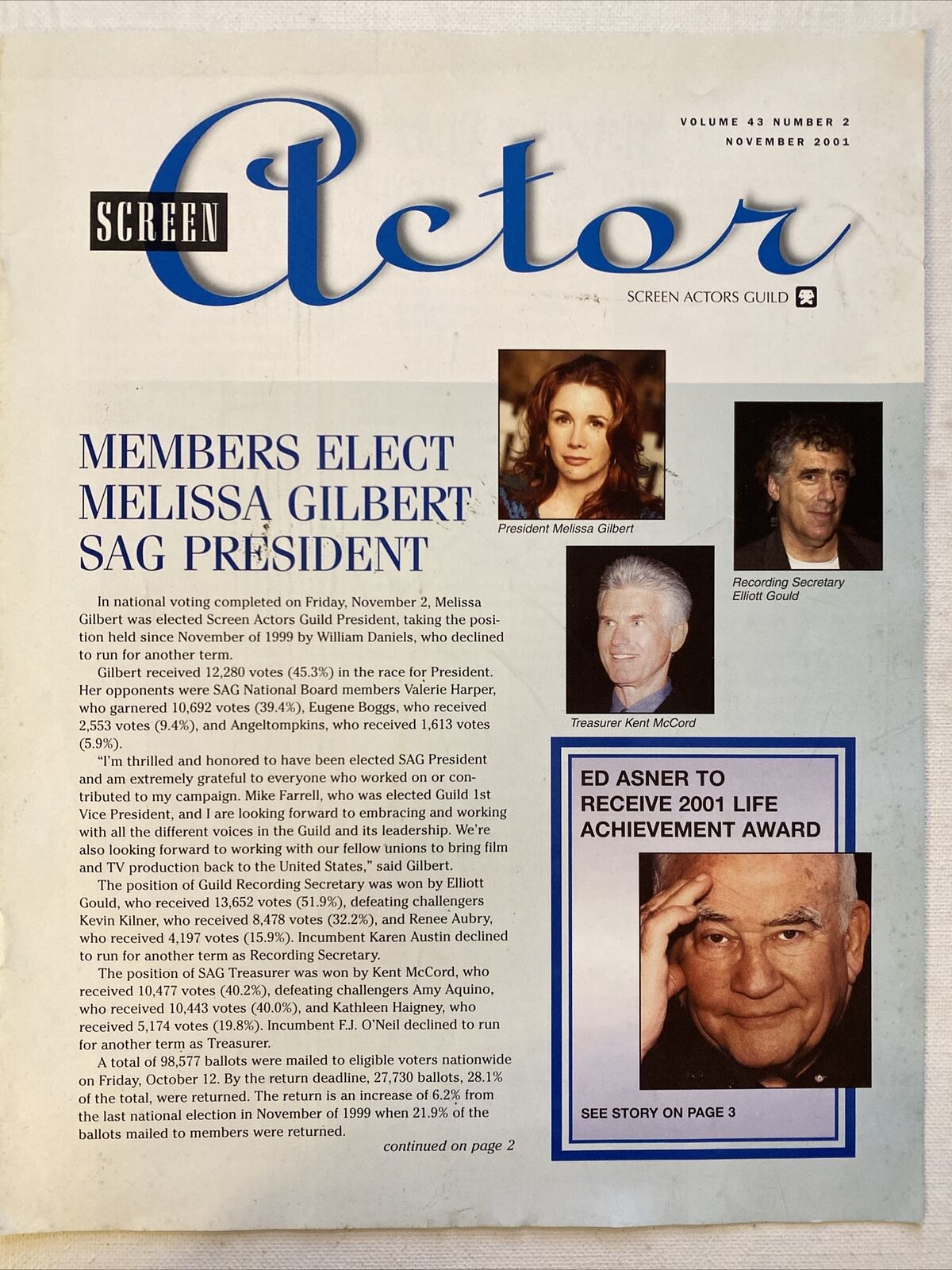 SCREEN ACTOR magazine side cover  Vol 43 No  2  November 2001