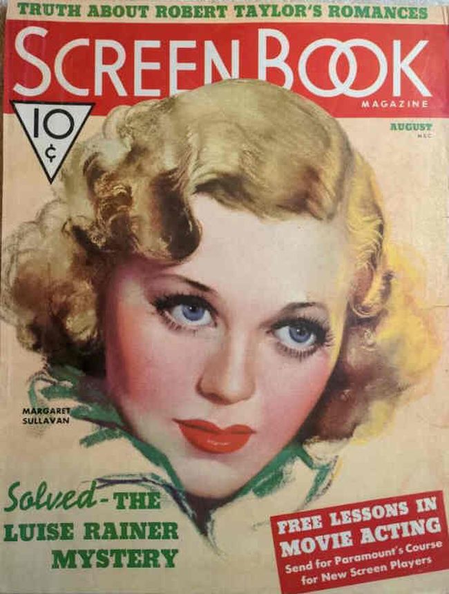 SCREEN BOOK magazine side cover August 1936